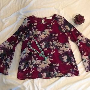 Purple Bell Sleeved Top- Size Small